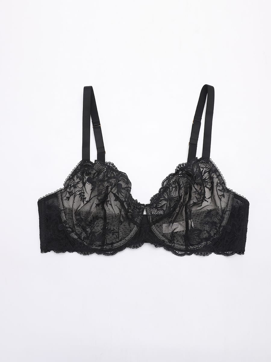 Unlined Underwire Sheer Floral Mesh Lace Bra 14