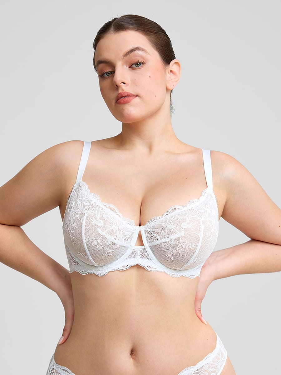 Unlined Underwire Sheer Floral Mesh Lace Bra 20