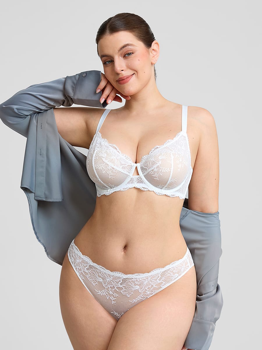 Unlined Underwire Sheer Floral Mesh Lace Bra 23
