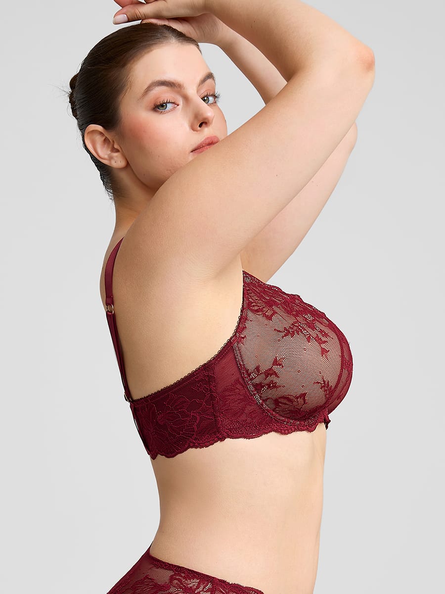 Unlined Underwire Sheer Floral Mesh Lace Bra 3