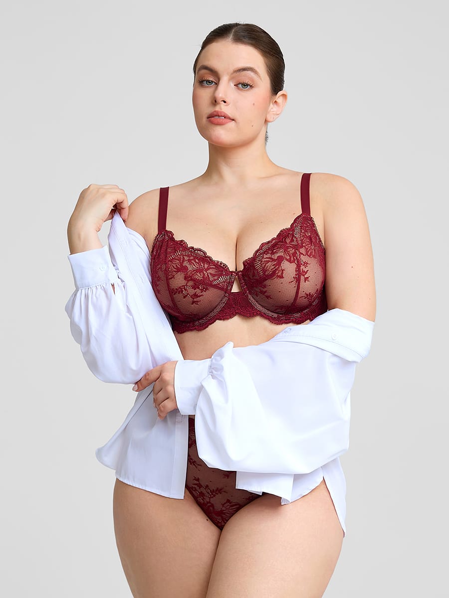 Unlined Underwire Sheer Floral Mesh Lace Bra 5
