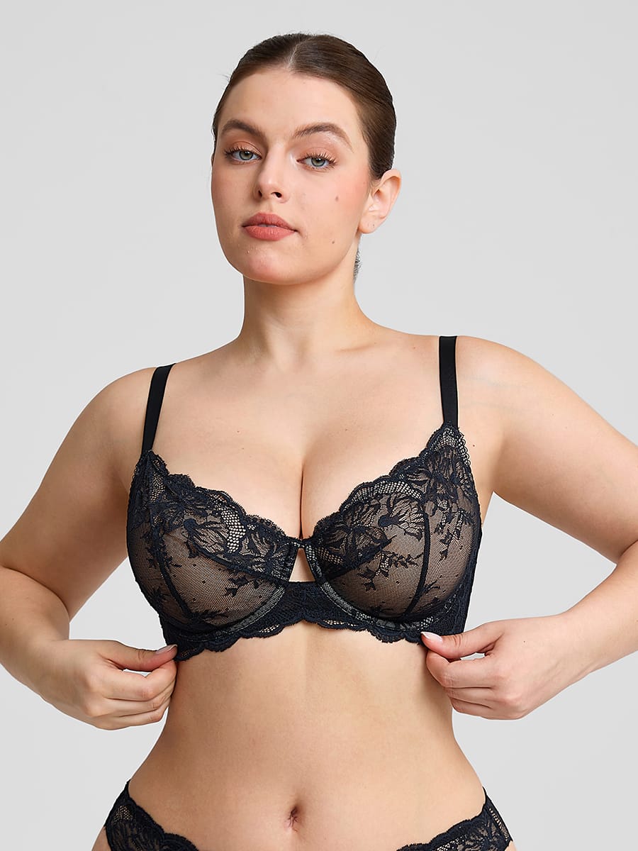 Unlined Underwire Sheer Floral Mesh Lace Bra 10