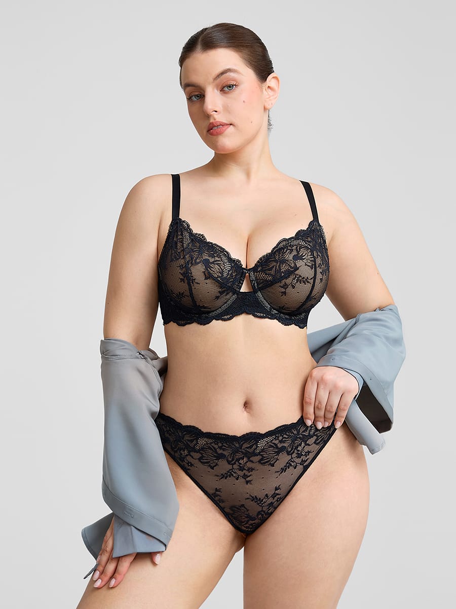 Unlined Underwire Sheer Floral Mesh Lace Bra 13
