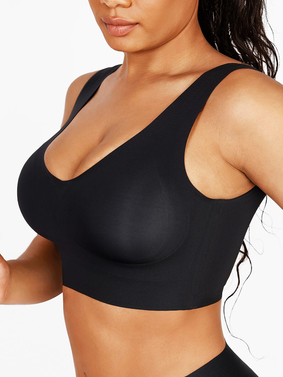 Fitted V-Neck Seamless Bra Tank Top Black 3