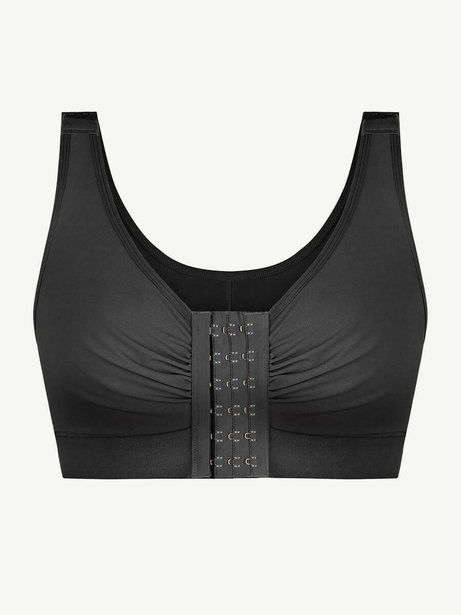 Post-Surgery Triple-Hook Front Closure Bra Black 6