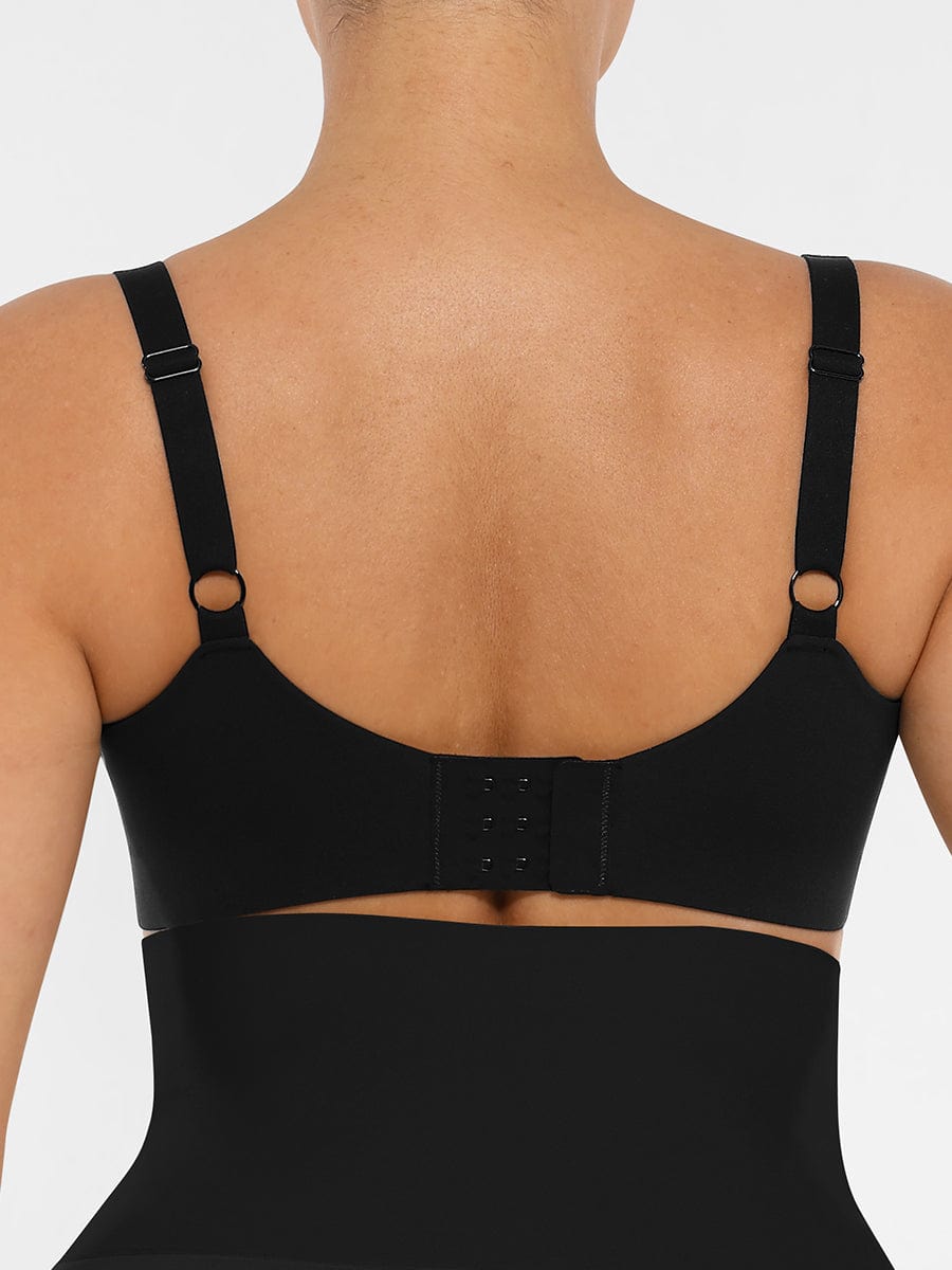 Unpadded Underwire Deep V-Neck Side Support Bra Black 4
