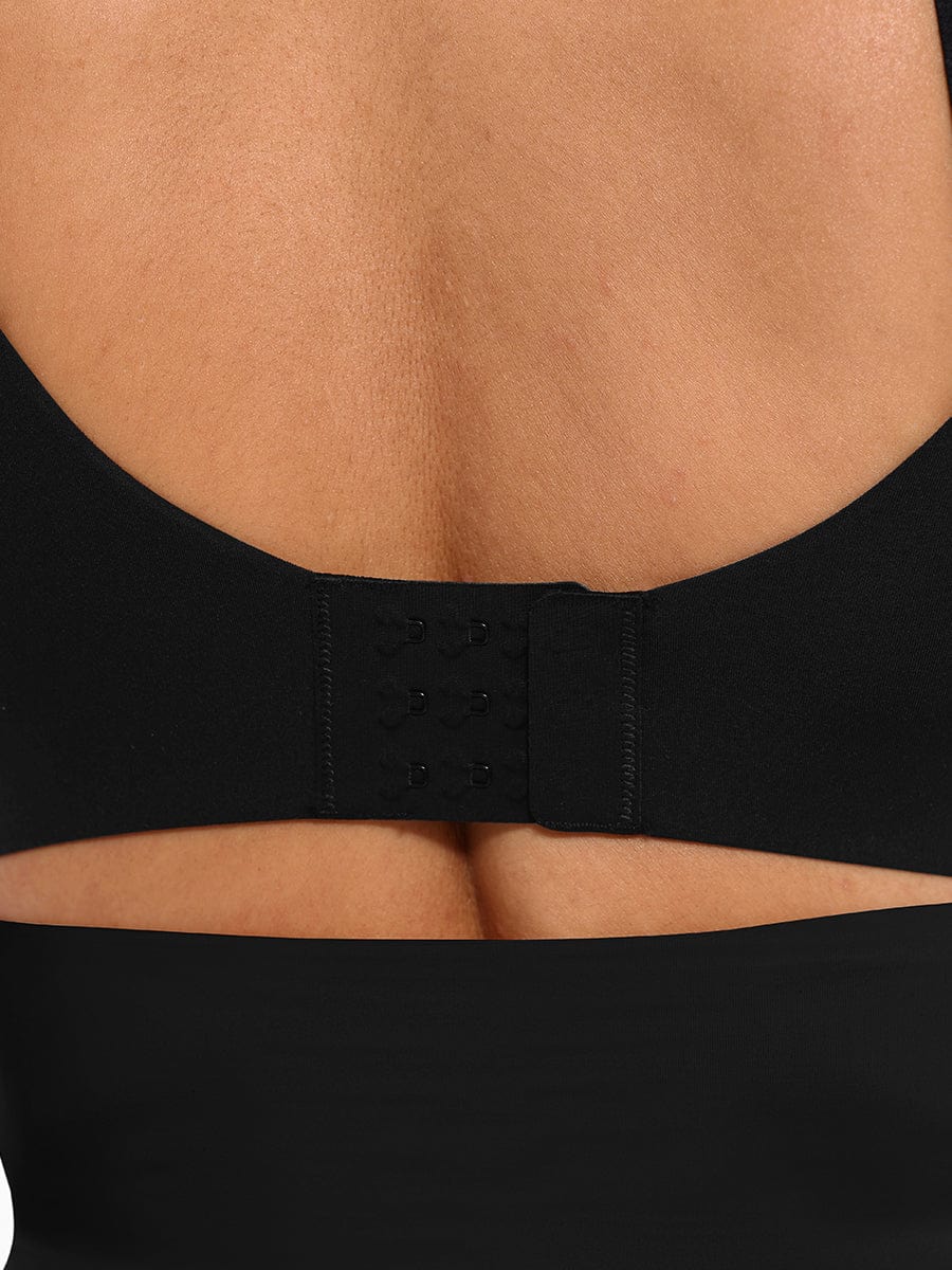 Unpadded Underwire Deep V-Neck Side Support Bra Black 6