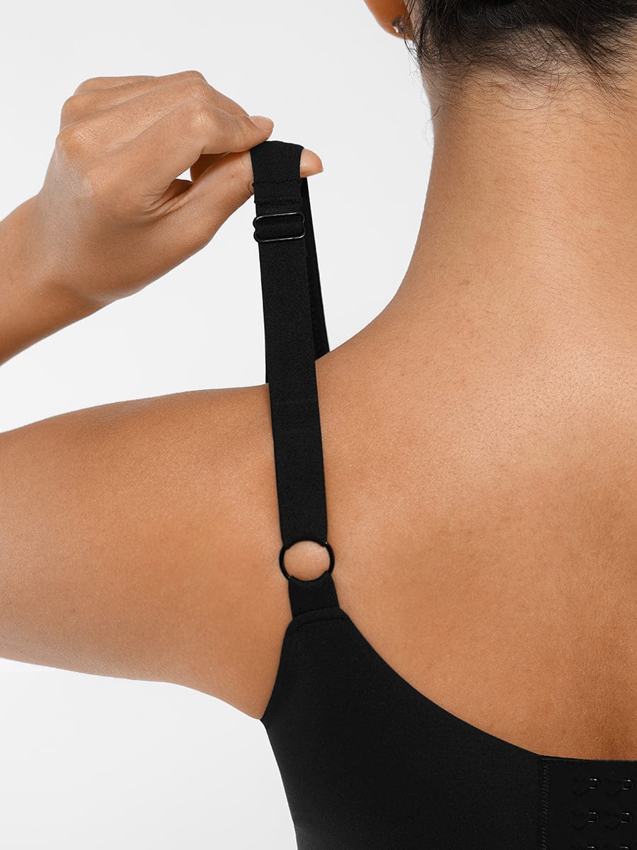 Unpadded Underwire Deep V-Neck Side Support Bra Black 5
