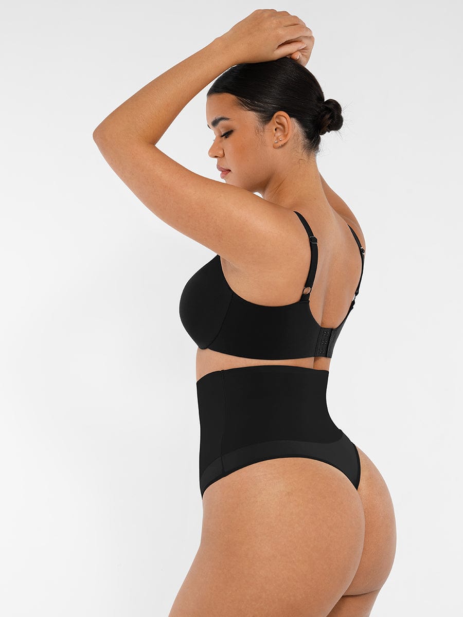 Unpadded Underwire Deep V-Neck Side Support Bra Black 8