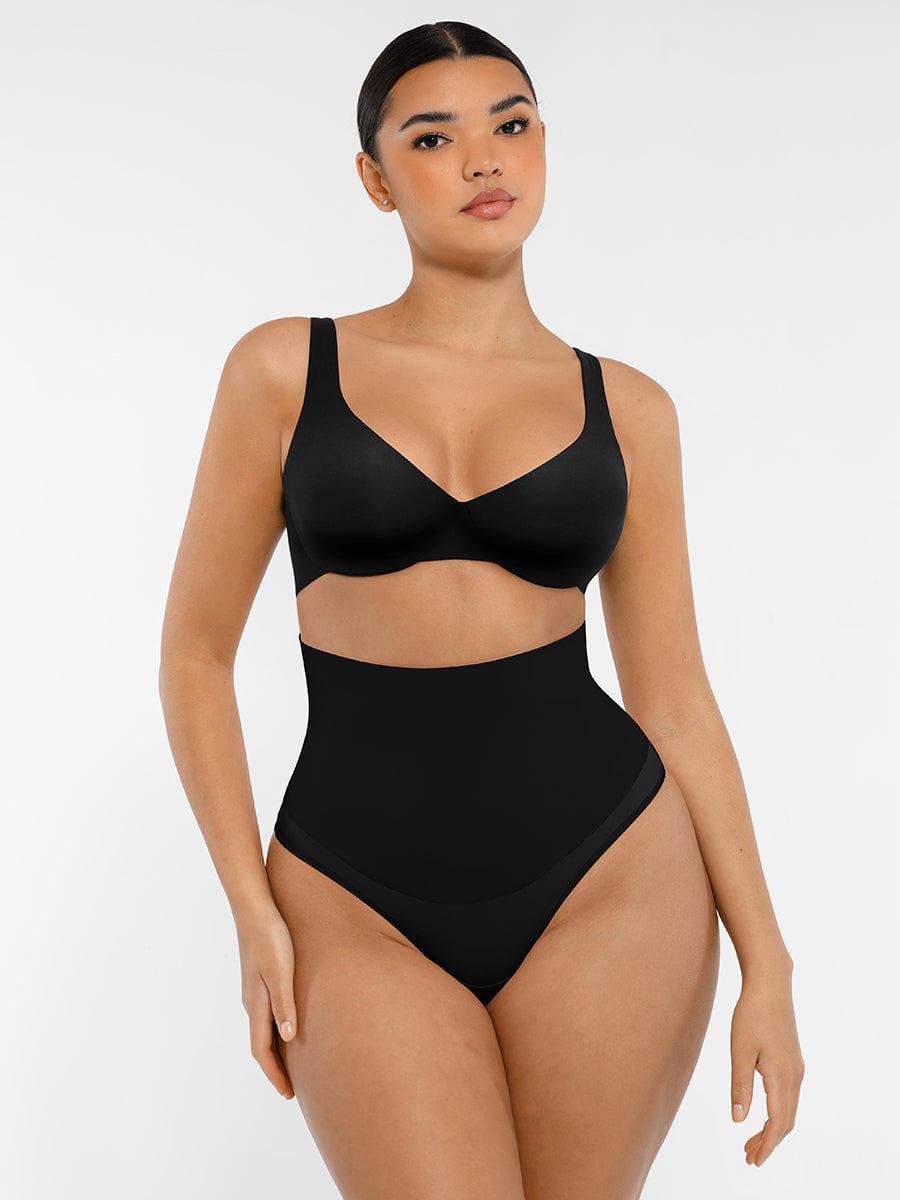 Unpadded Underwire Deep V-Neck Side Support Bra Black 7