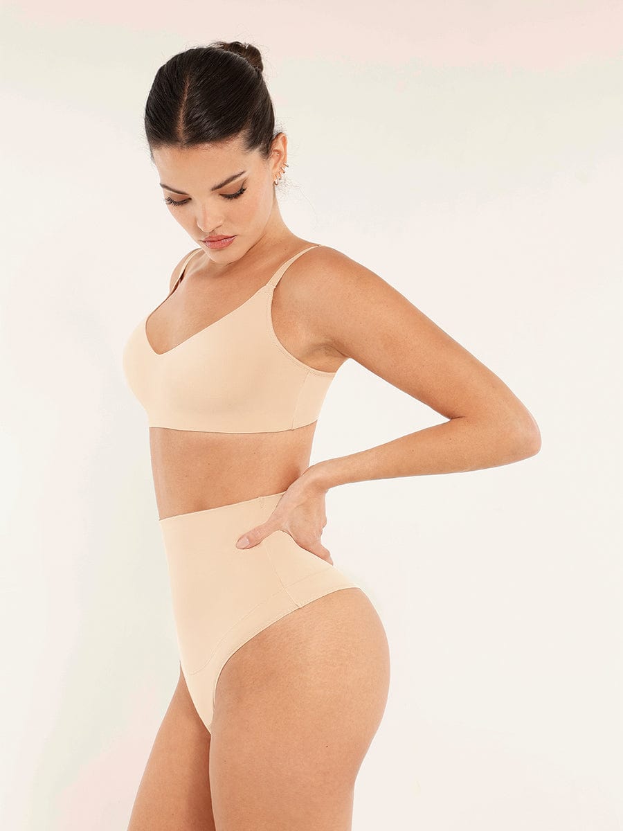 Seamless V-Neck Underarm-Smoothing Bralette Dark Brown 1