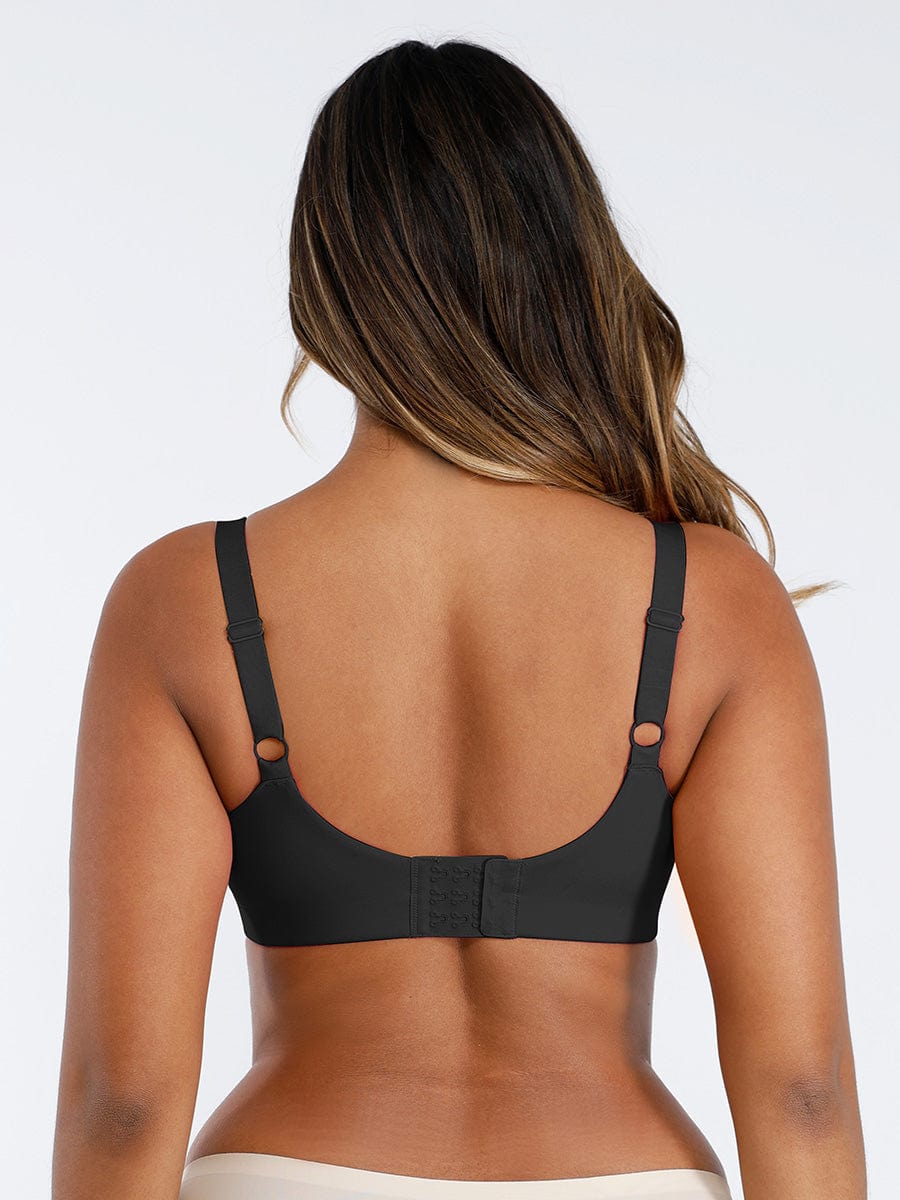 Unpadded Underwire Deep V-Neck Side Support Bra Black 2