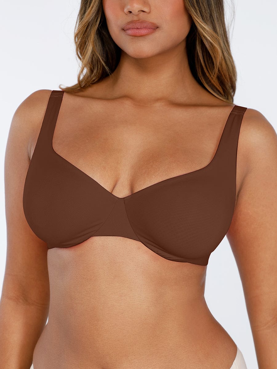 Unpadded Underwire Deep V-Neck Side Support Bra Black 17
