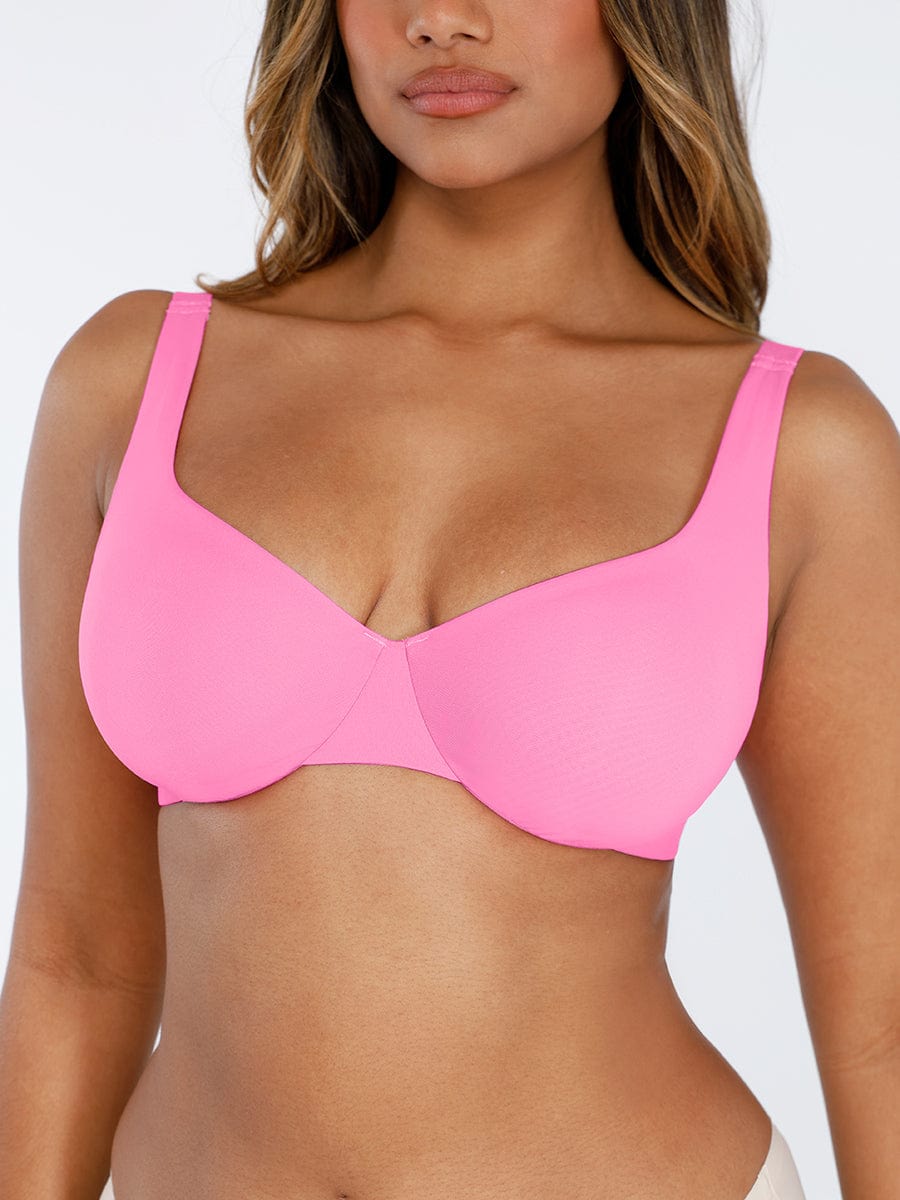 Unpadded Underwire Deep V-Neck Side Support Bra Leopard Pink 6