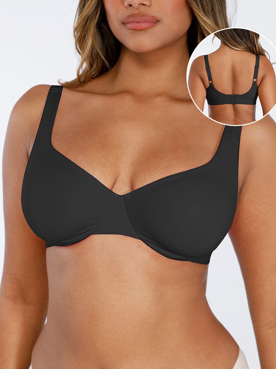 Unpadded Underwire Deep V-Neck Side Support Bra Leopard Pink 23