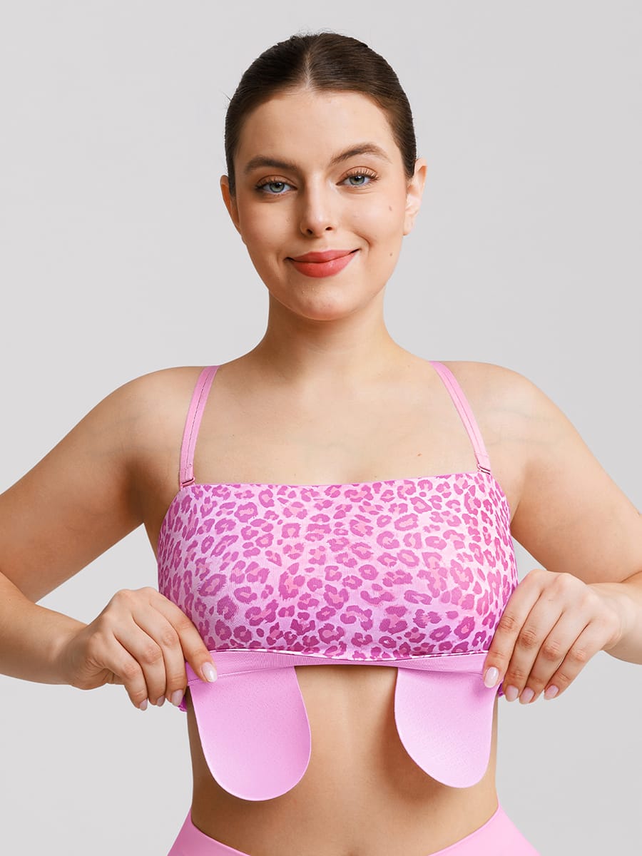 Strapless Anti-Slip Bandeau Bra Leopard Pink 3