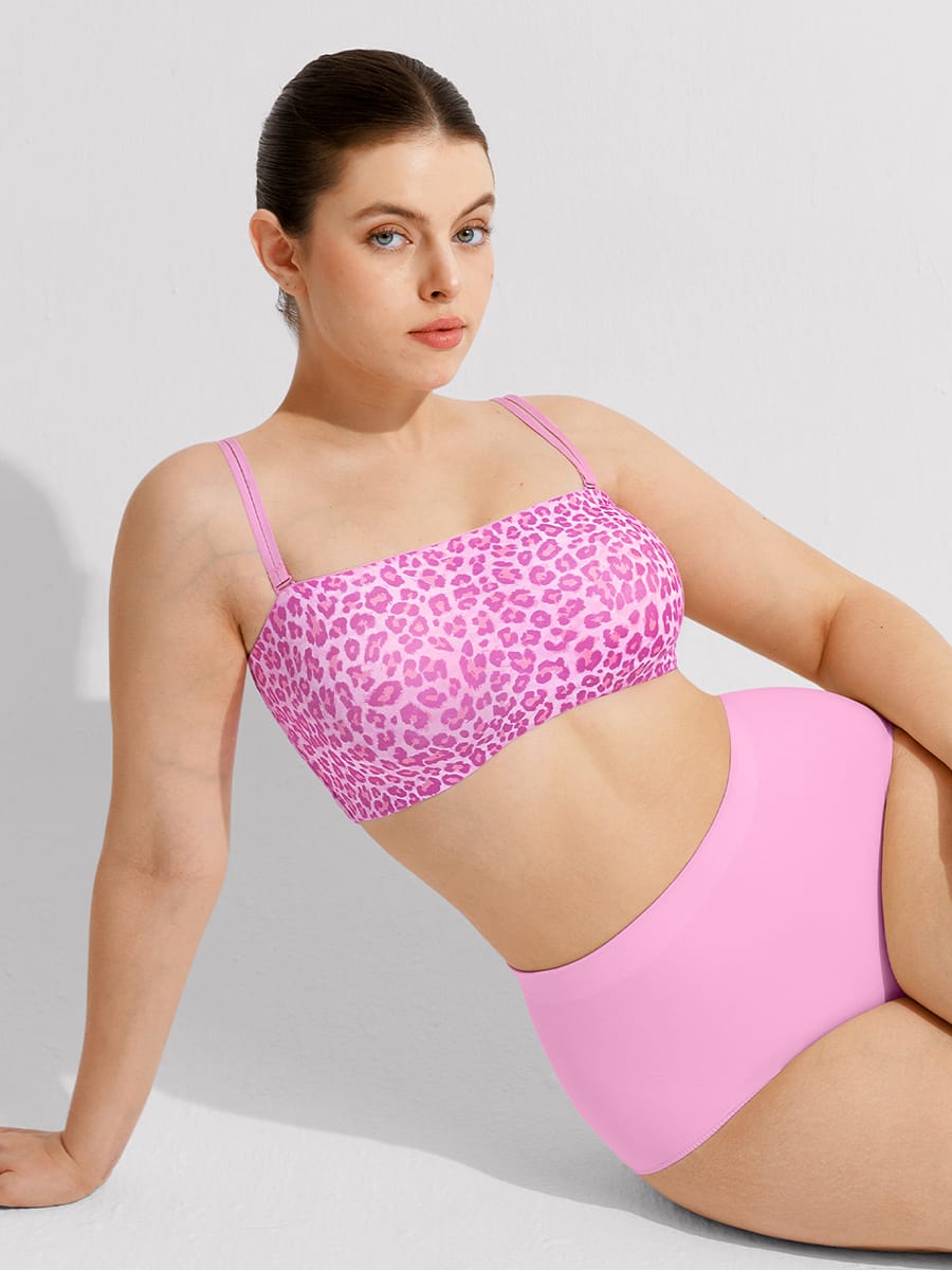 Strapless Anti-Slip Bandeau Bra Leopard Pink 6