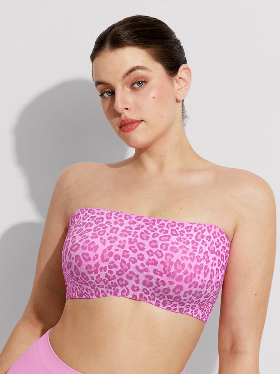 Strapless Anti-Slip Bandeau Bra Leopard Pink 1