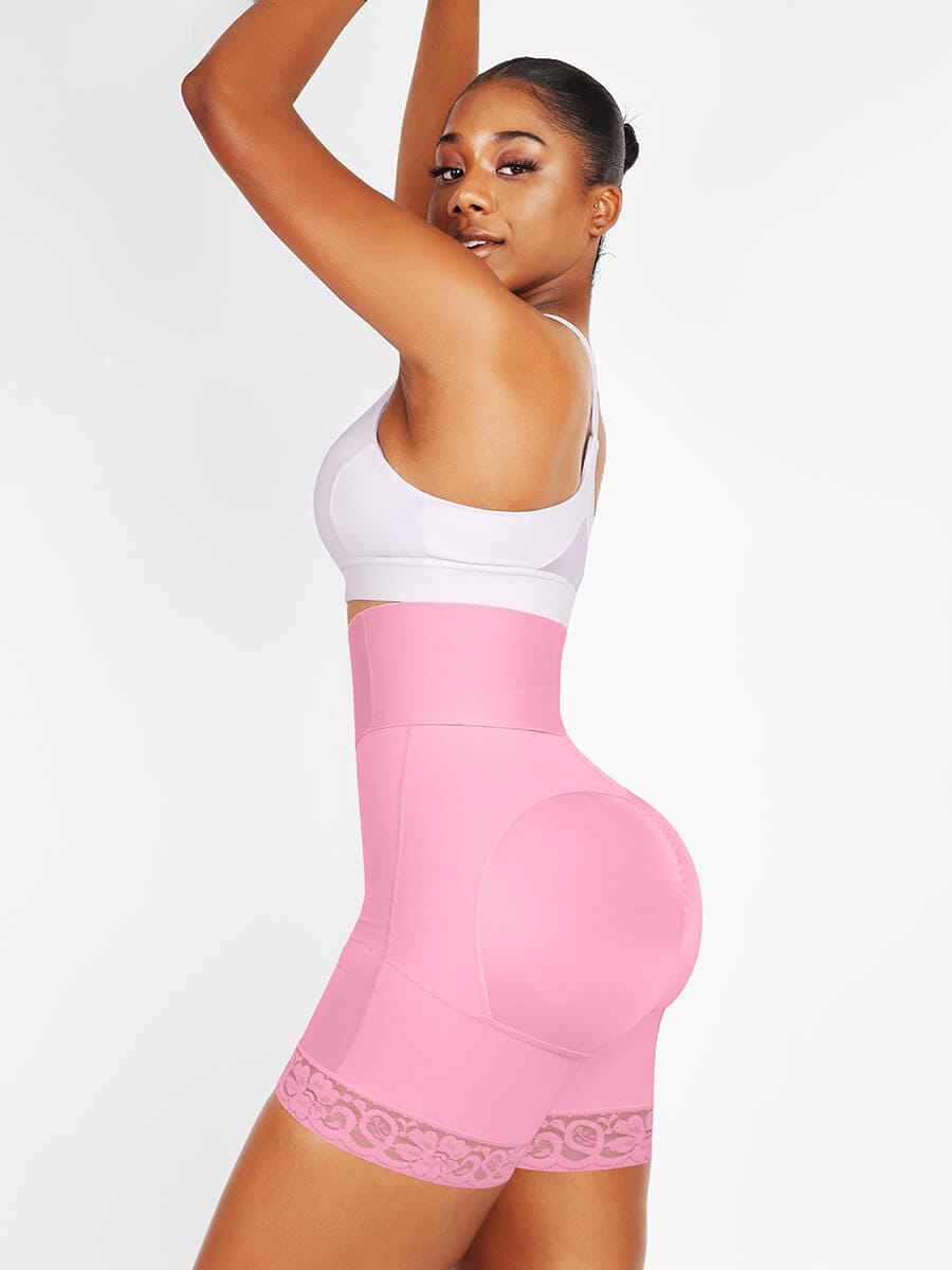 3-Bone Triple-Row High-Waisted Body Shaper Pink 3
