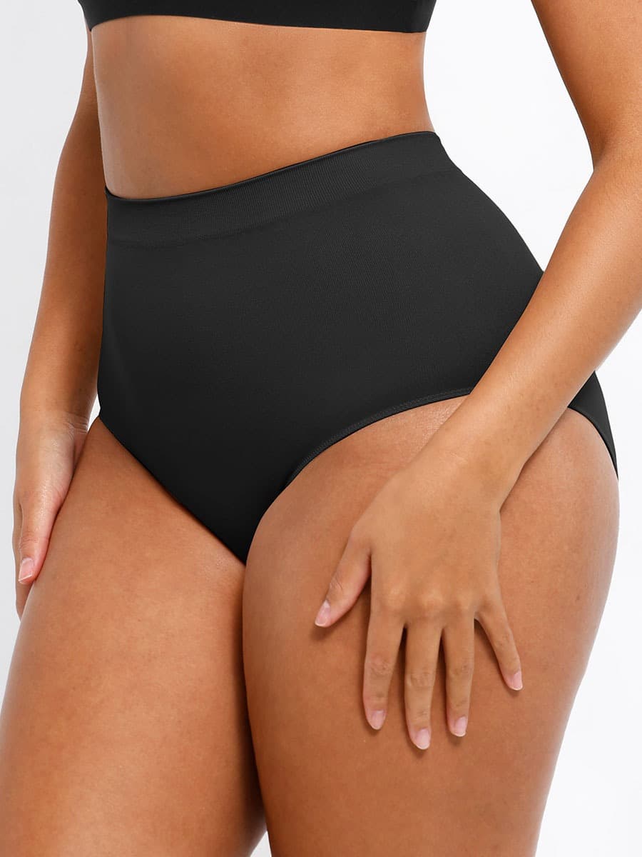Seamless High-Waist Antibacterial Peach Hip Brief Black 2