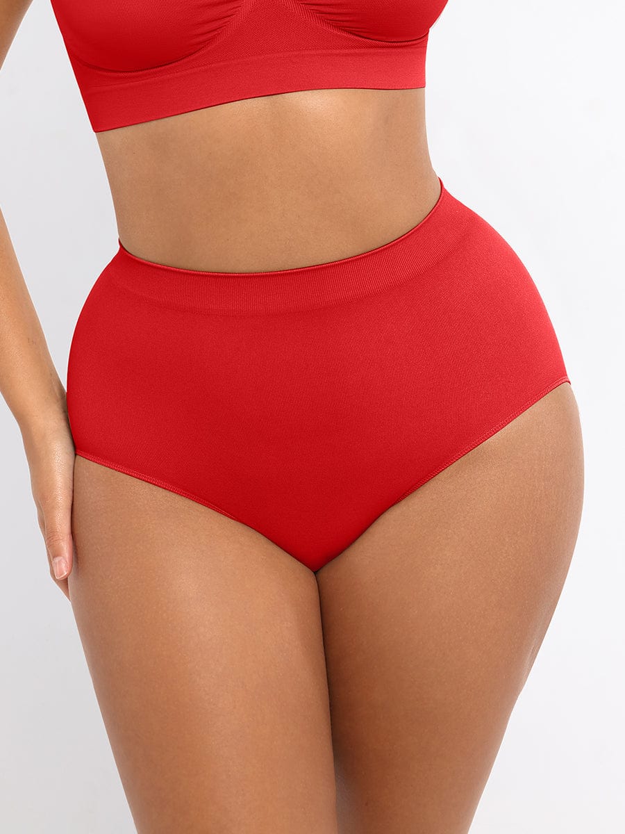 Seamless High-Waist Antibacterial Peach Hip Brief Red 1