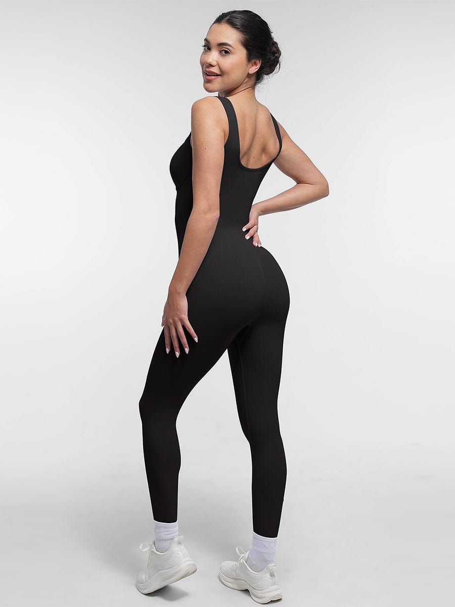 Square Neck U-Back Shaping Jumpsuit Dark Blue 4
