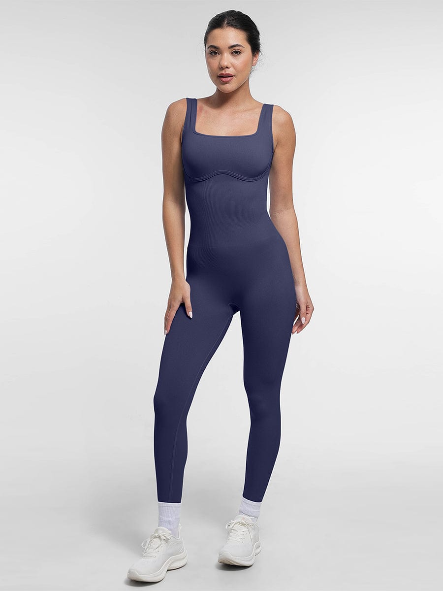 Square Neck U-Back Shaping Jumpsuit Dark Blue 3