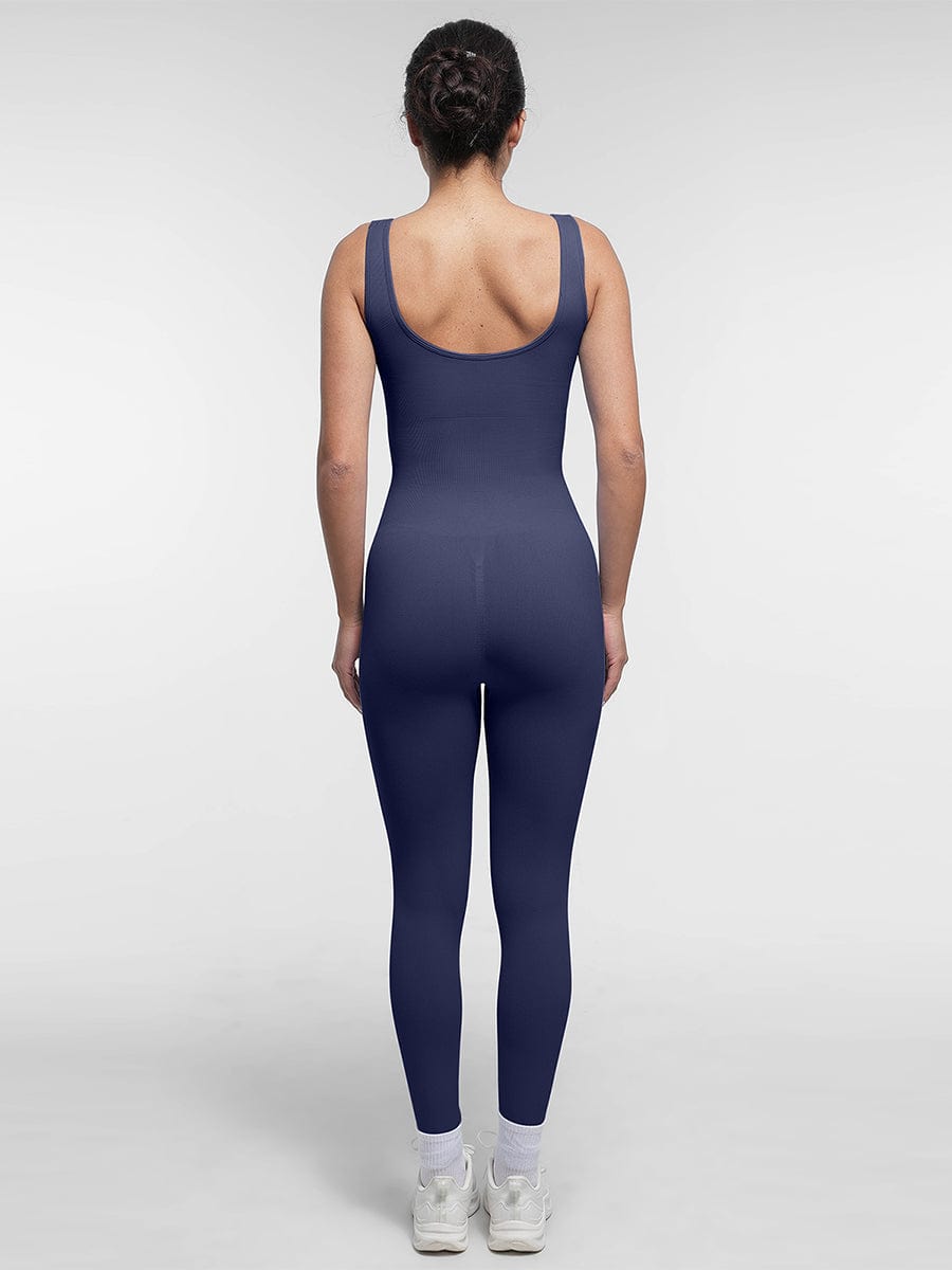 Square Neck U-Back Shaping Jumpsuit Light Blue 1
