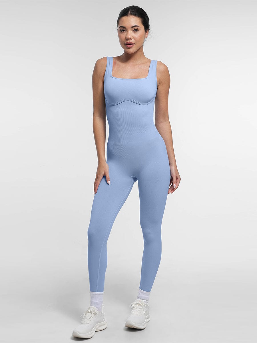 Square Neck U-Back Shaping Jumpsuit Black 1