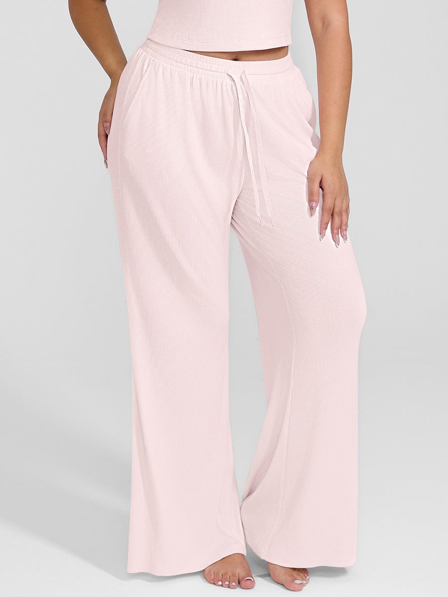 Ribbed Wide Leg Lounge Pants Pink 5