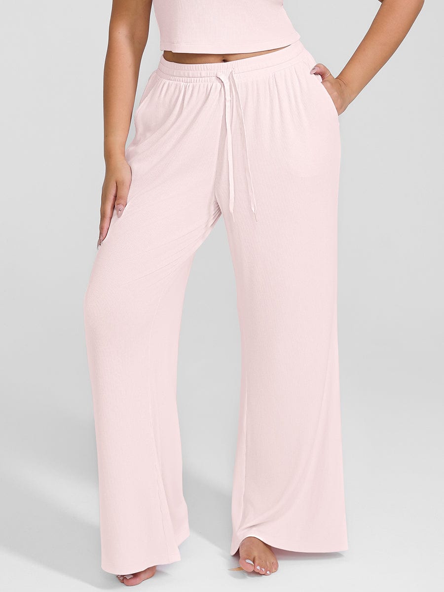 Ribbed Wide Leg Lounge Pants Light Gray 1