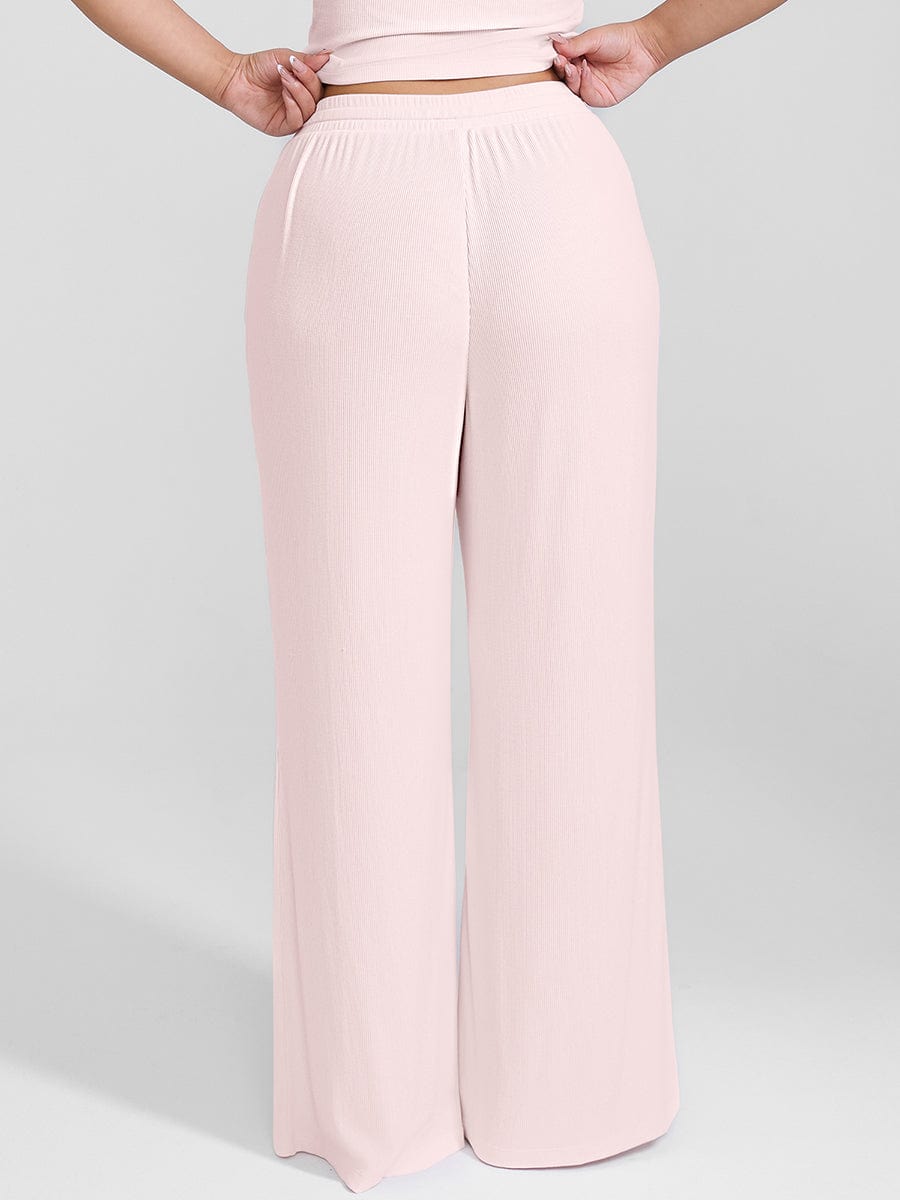 Ribbed Wide Leg Lounge Pants Pink 6