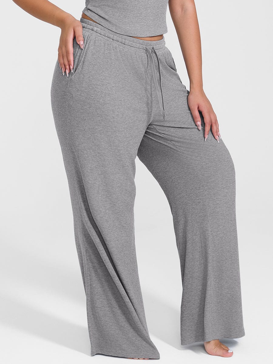 Ribbed Wide Leg Lounge Pants Black 3