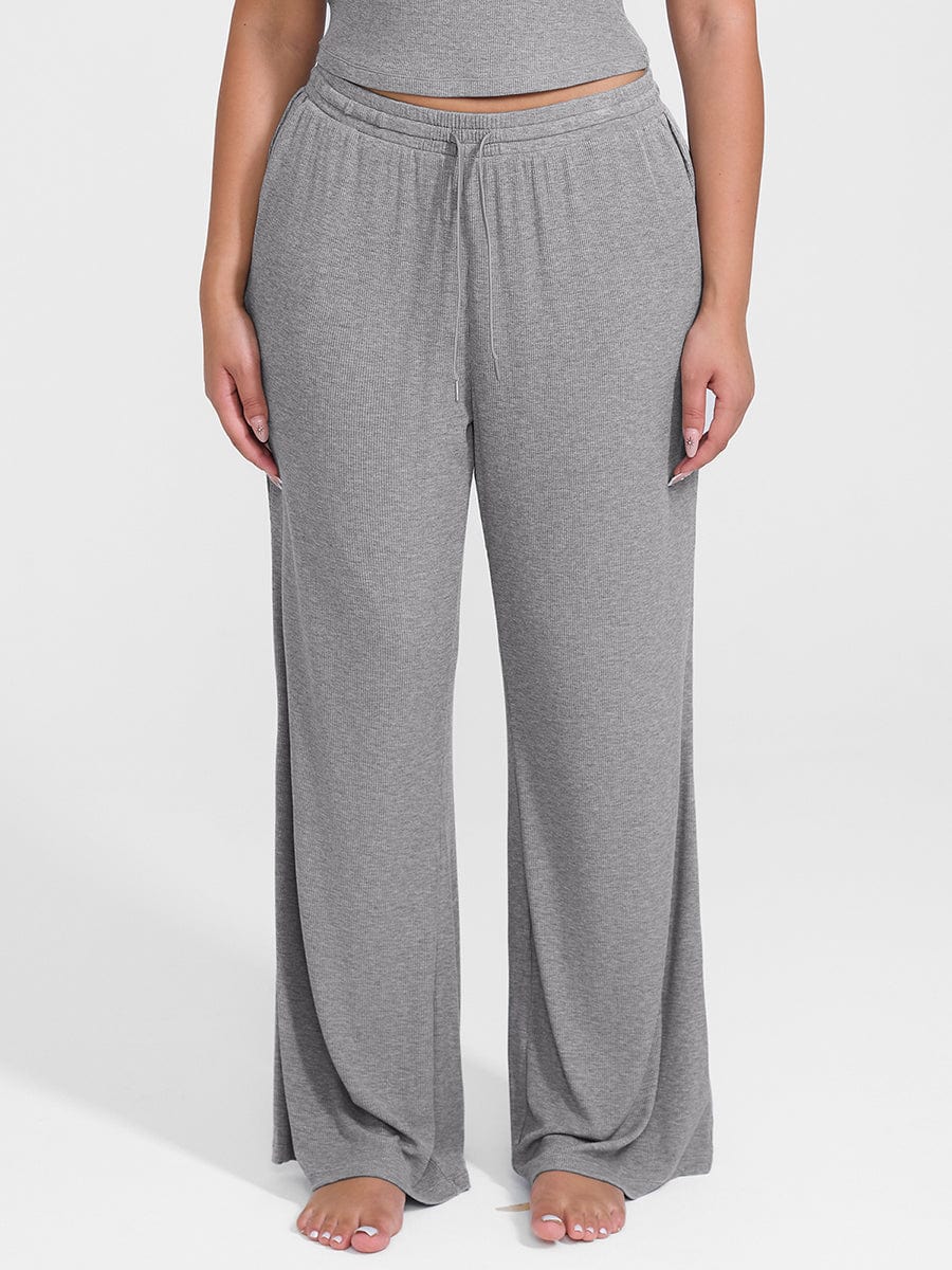 Ribbed Wide Leg Lounge Pants Black 1