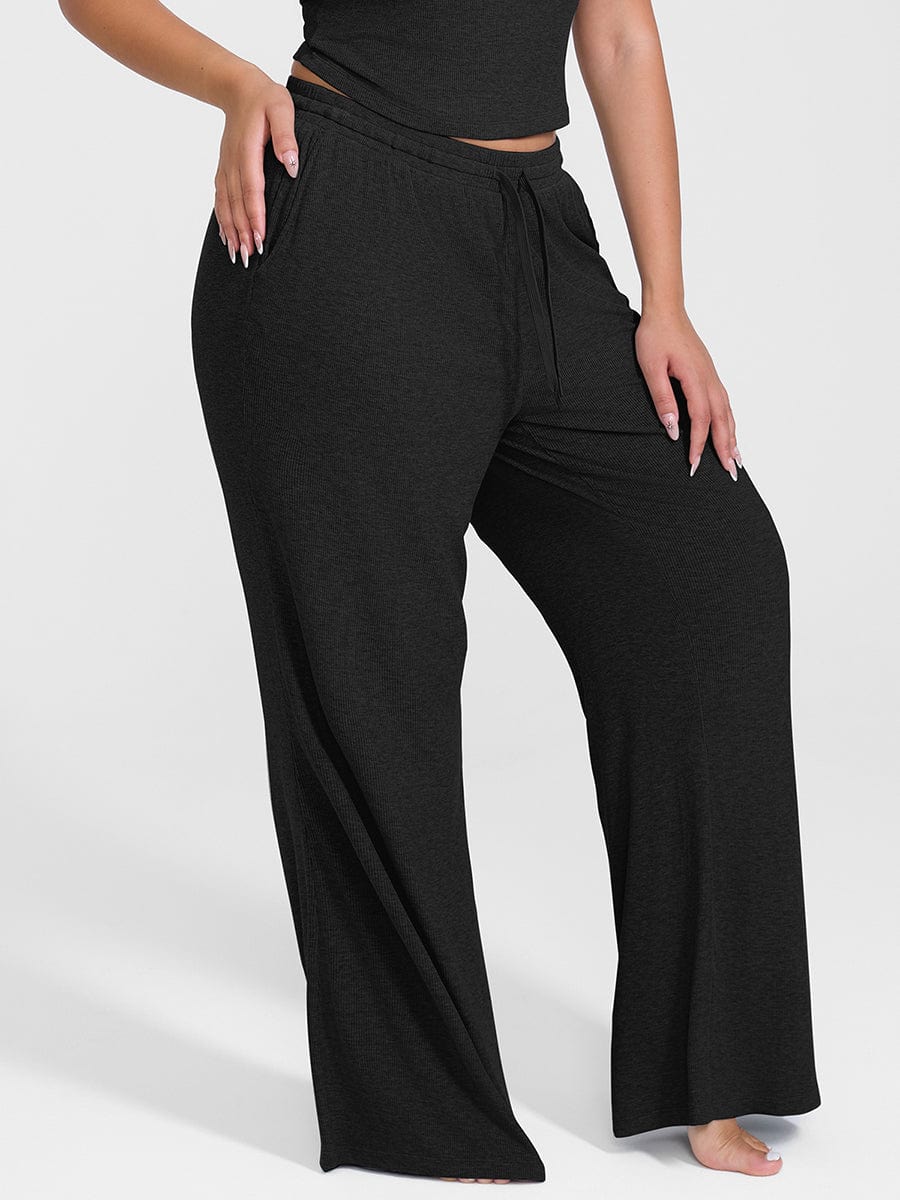 Ribbed Wide Leg Lounge Pants Pink 2