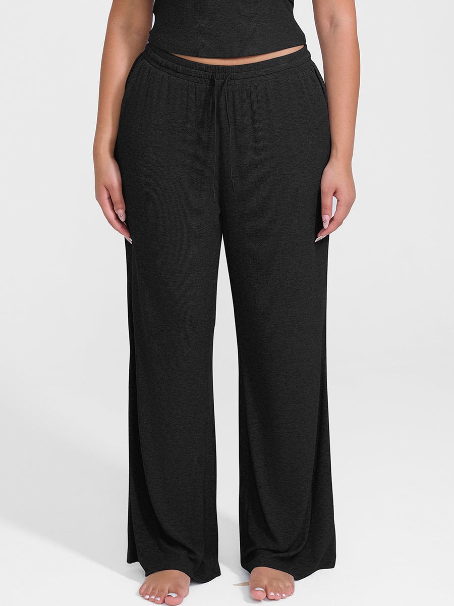 Ribbed Wide Leg Lounge Pants Black 6