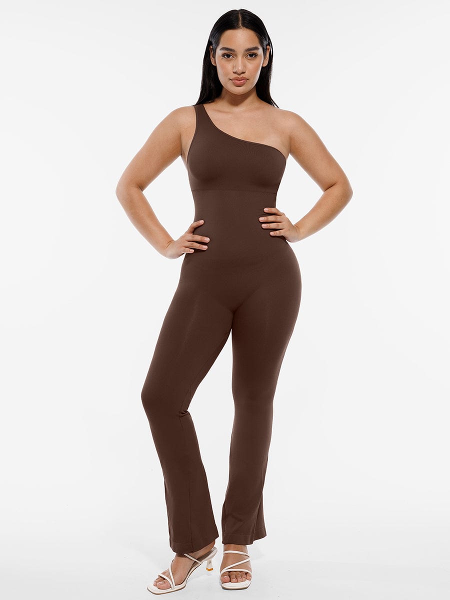 Seamless Sloped Shoulder Flared Leg Jumpsuit 4