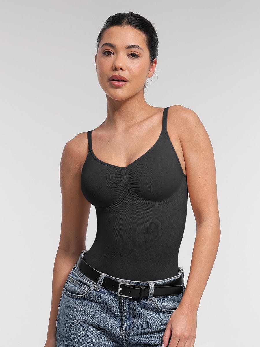 Seamless Bra-Free Cami Tummy Control Thong Bodysuit Green 2