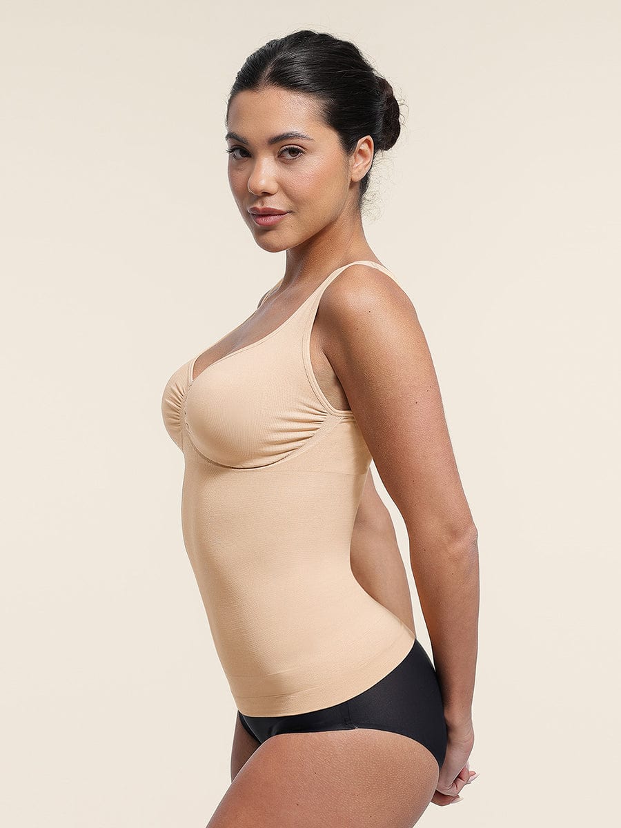 Diamond Neckline Bust Support Tank Top Black 3