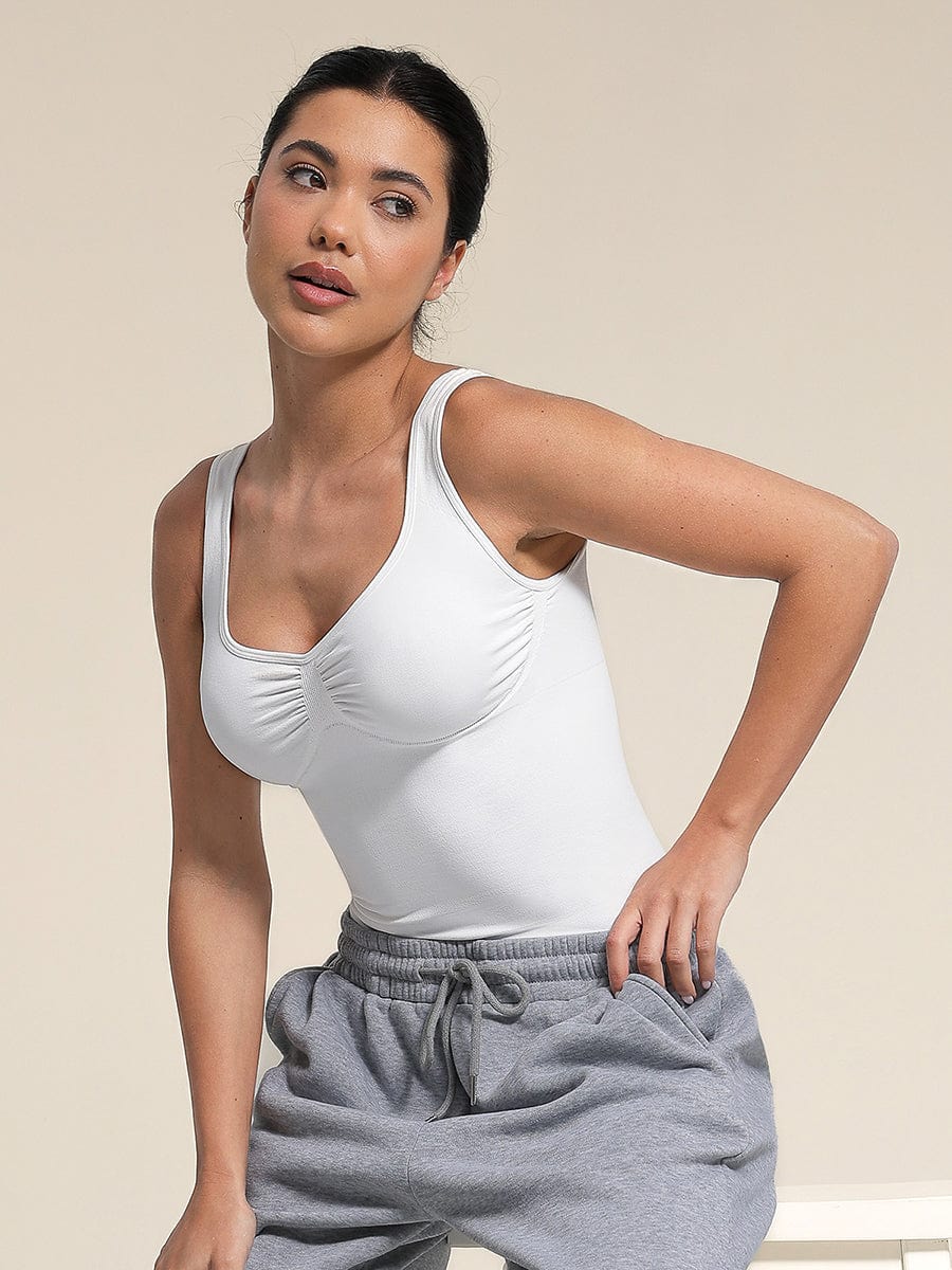 Diamond Neckline Bust Support Tank Top Black 8
