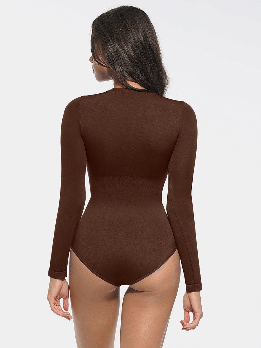 Round Neck Waist Shaping Snap Crotch Bodysuit Black 2