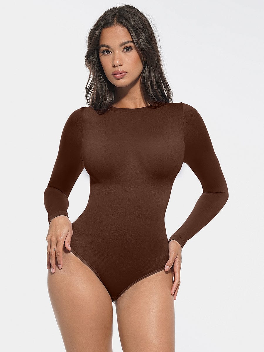 Round Neck Waist Shaping Snap Crotch Bodysuit Black 1