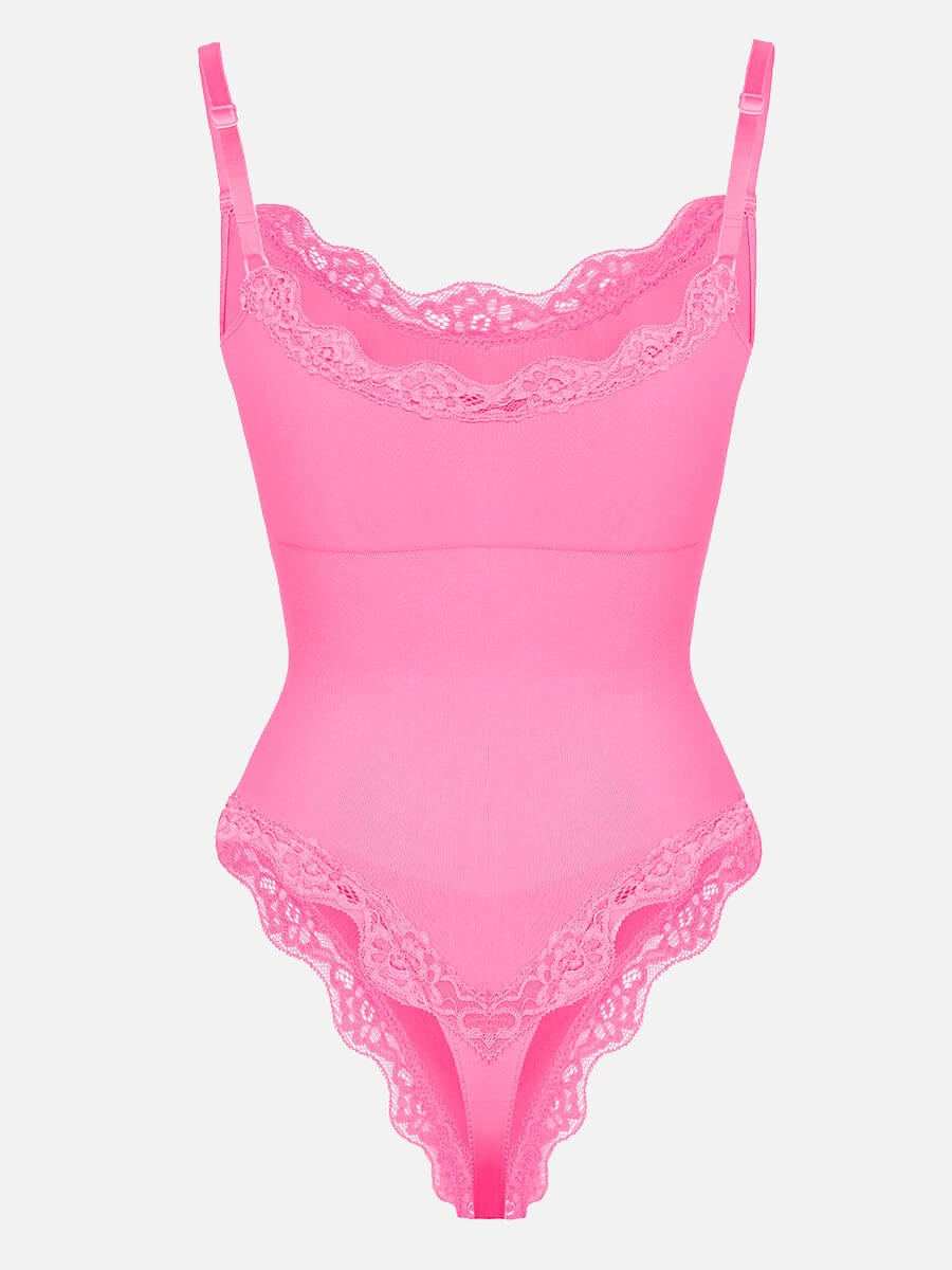 Seamless Lace Cami Tummy Control Thong Bodysuit 16