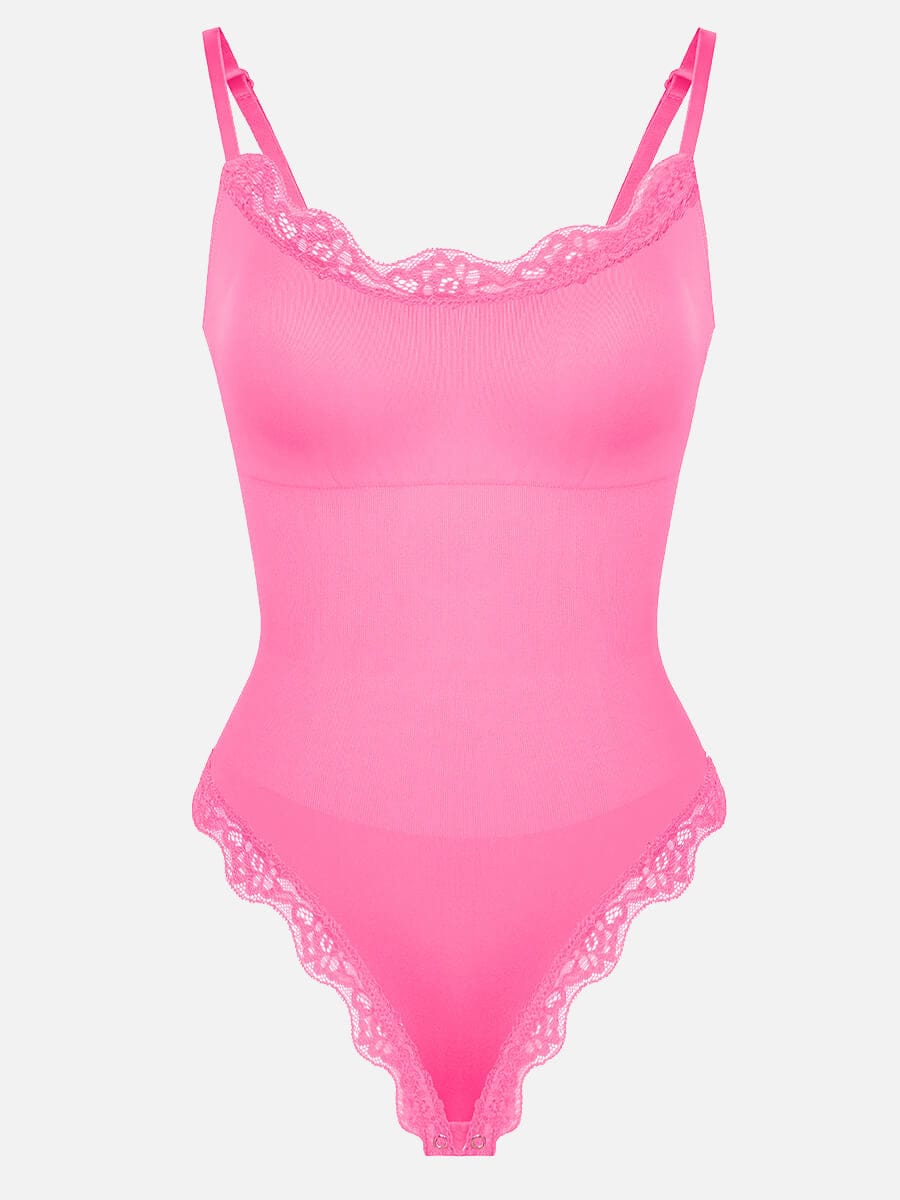 Seamless Lace Cami Tummy Control Thong Bodysuit 13