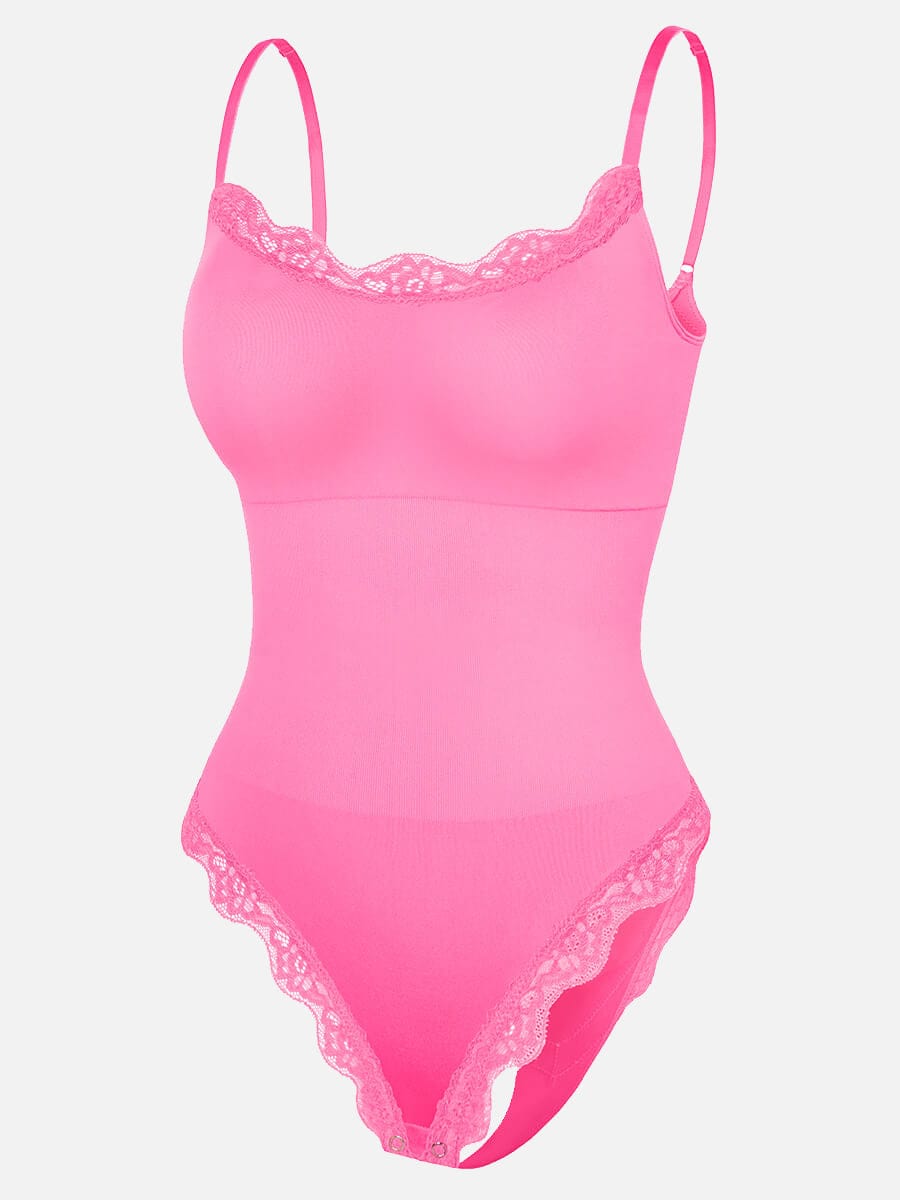 Seamless Lace Cami Tummy Control Thong Bodysuit 14