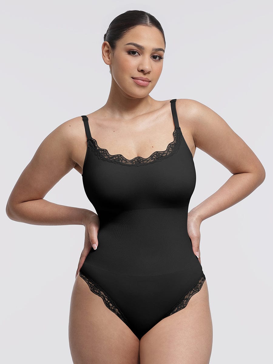 Seamless Lace Cami Tummy Control Thong Bodysuit 18
