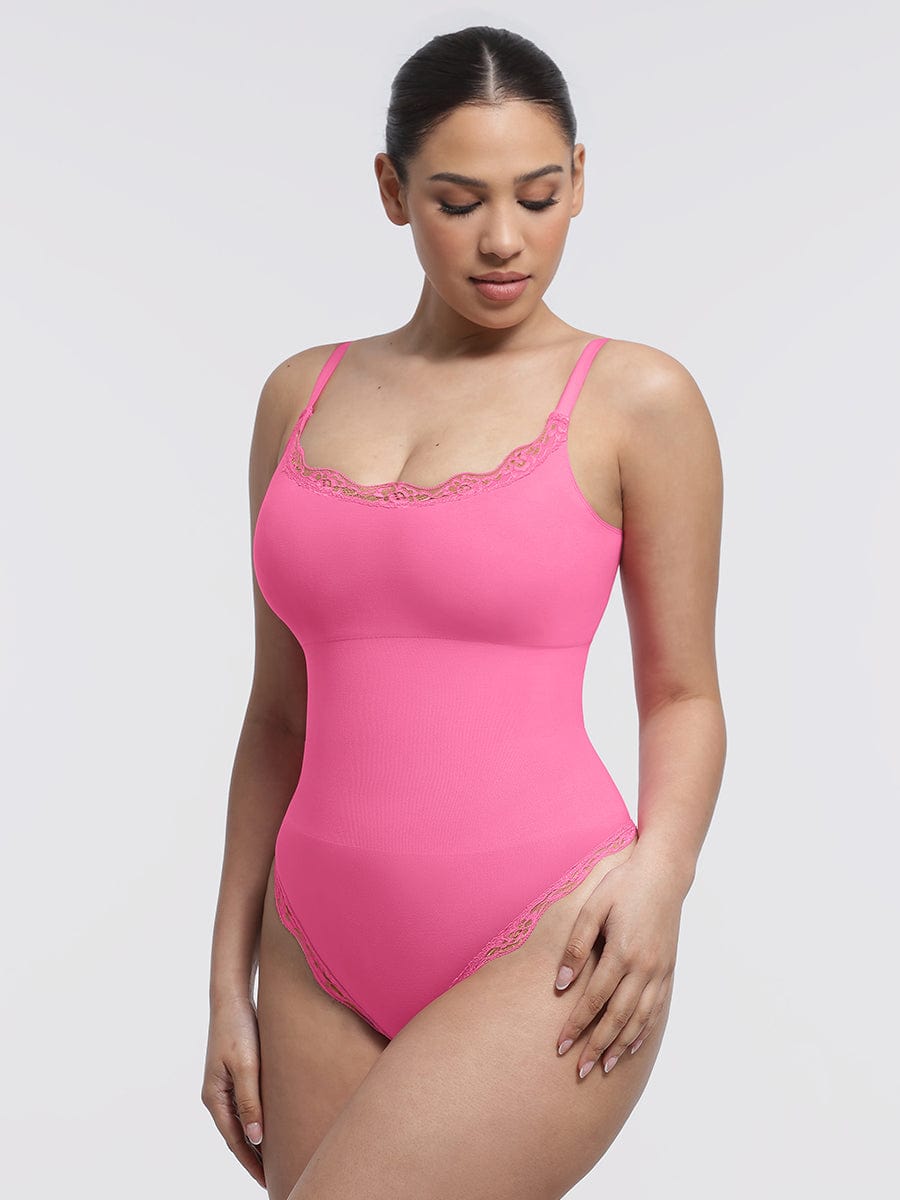 Seamless Lace Cami Tummy Control Thong Bodysuit 3