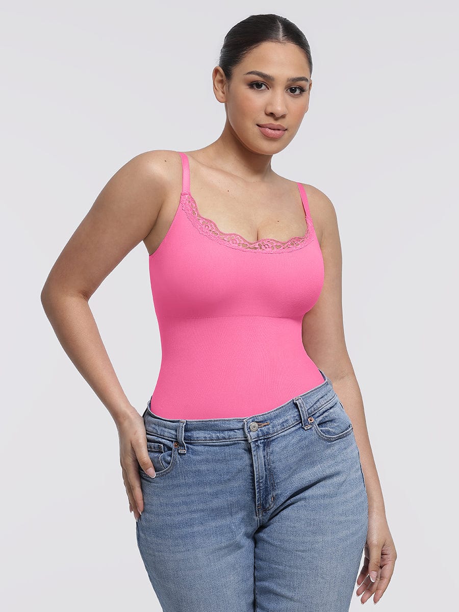 Seamless Lace Cami Tummy Control Thong Bodysuit 8