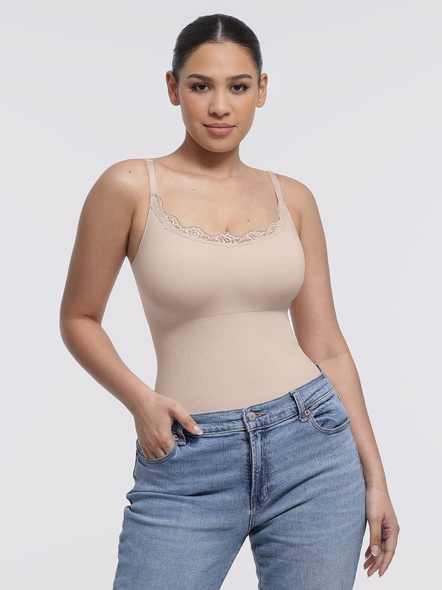Seamless Lace Cami Tummy Control Thong Bodysuit 37