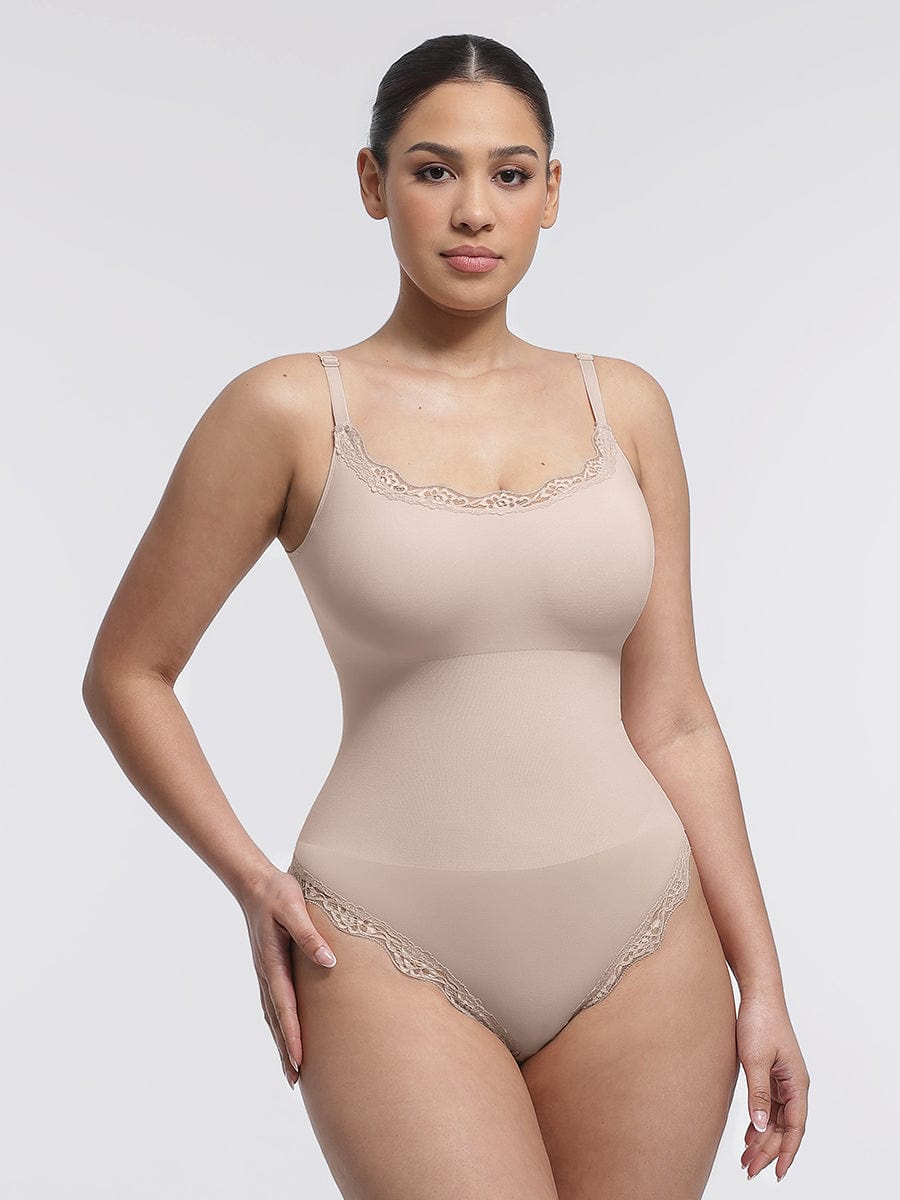 Seamless Lace Cami Tummy Control Thong Bodysuit 30